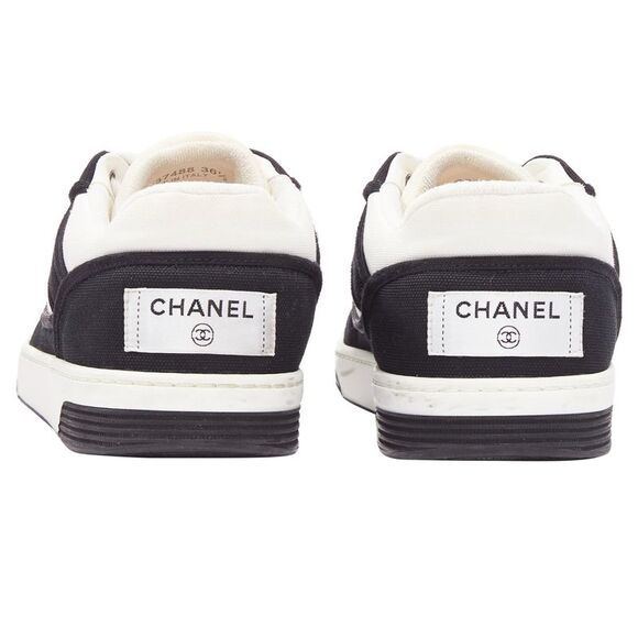 Chanel CC Logo Fabric Minimal Lace Up Sneakers - Picture 5 of 6